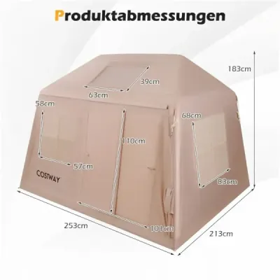 Nafukovací kempingový stan pro 4–6 osob Přenosný nafukovací stan s pumpou, dveřmi a moskytiérami