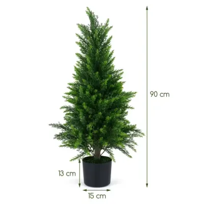2 ks umělých cedrových stromků, 90 cm, umělá rostlina v květináči, realistická dekorativní rostlina s kmenem z PE
