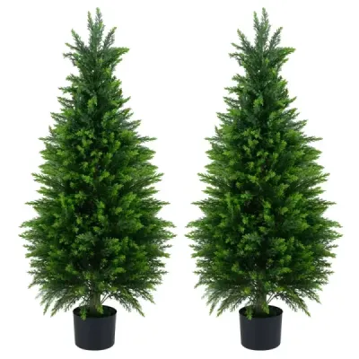 2 ks umělých cedrových stromků, 120 cm, umělá rostlina v květináči, realistická dekorativní rostlina s kmenem z PE