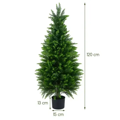 2 ks umělých cedrových stromků, 120 cm, umělá rostlina v květináči, realistická dekorativní rostlina s kmenem z PE