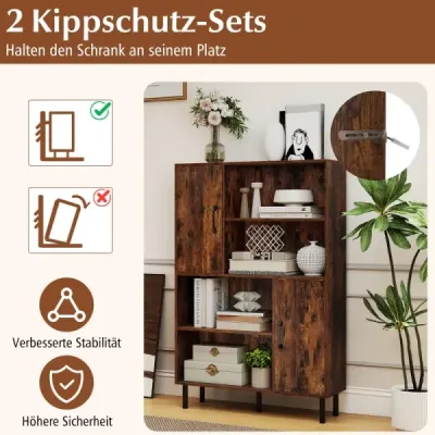 Kuchyňská skříňka s 4 otevřenými přihrádkami a 2 skříňkami s dvířky, hnědá