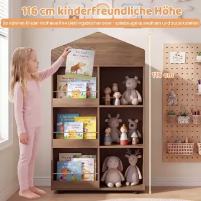 Dětská police Montessori 116 cm – dřevěná knihovna a úložný prostor na hračky, přírodní