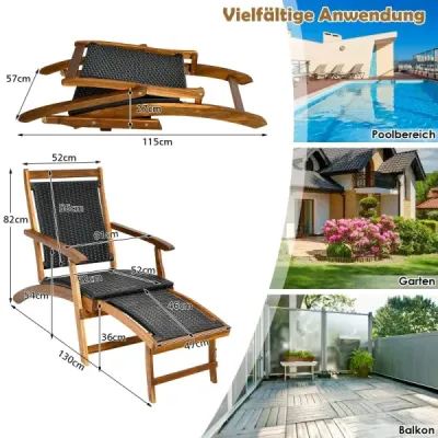 Skládací lehátko na opalování se vysouvací opěrkou nohou a ergonomickým opěradlem