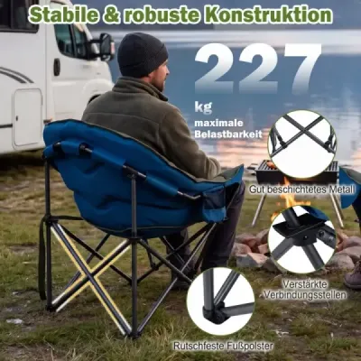 Skládací kempingová židle do 227 kg, polstrovaná, s područkami, držáky na nápoje, v přenosné tašce, zelená