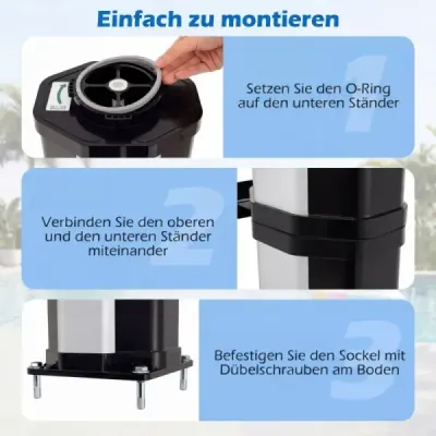 60l solární sprcha včetně krytu, zahradní sprcha s odkládací plochou, teplá voda, sprcha k bazénu, černá + stříbrná