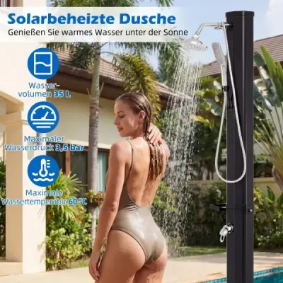 35l solární sprcha s ruční sprchou, včetně krytu, zahradní sprcha s odkládací plochou, sprcha k bazénu, černá