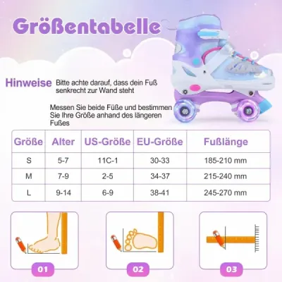 Nastavitelné kolečkové brusle ve 4 velikostech EU 38–41, čtyřkolové brusle se 4 svítícími kolečky, modré