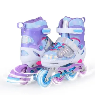 Dětské inline brusle, 4 velikosti, nastavitelné, s světelnými kolečky, modré, velikost M