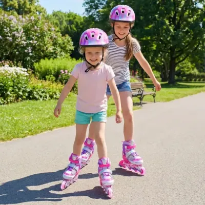 Dětské inline brusle, 4 velikosti, nastavitelné, s světelnými kolečky, růžové, velikost S