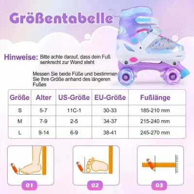 Kolečkové brusle nastavitelné ve 4 velikostech EU 30-33 Brusle na čtyřkolky se 4 svítícími kolečky modré