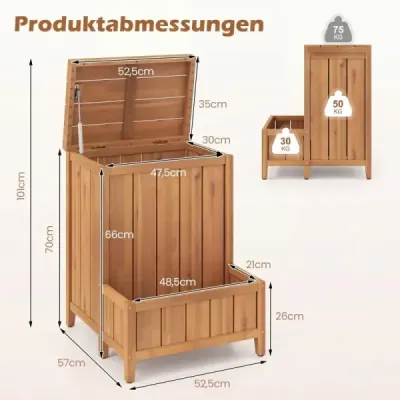 Květinový truhlík se zahradním boxem a víkem, odkládací box s dřevěným květináčem, balíkový box v přírodním provedení