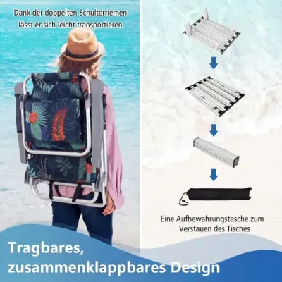 Sada 2 plážových židlí se stolem – skládací kempingové židle s nastavitelným opěradlem – motiv květin a trávy