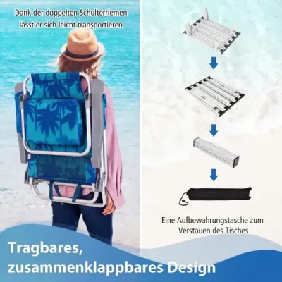 Sada 2 plážových židlí se stolem – skládací kempingové židle s nastavitelným opěradlem – kokosová palma