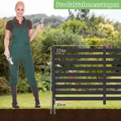 Dvoudílný zahradní plot s kovovými sloupky, plot pro ochranu soukromí, dekorativní plot na zapíchnutí, černý