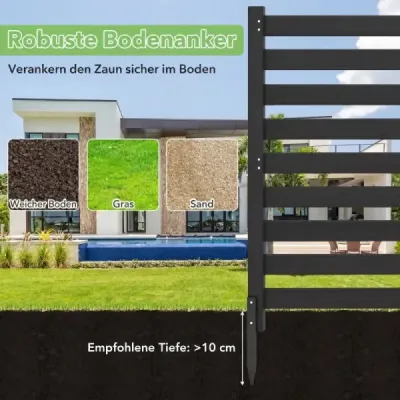 Dvoudílný zahradní plot s kovovými sloupky, plot pro ochranu soukromí, dekorativní plot na zapíchnutí, černý