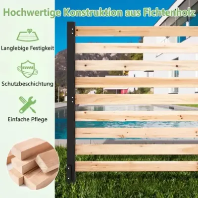 Třídílný zahradní plot z jedlového dřeva s kolíky do země a nastavitelným úhlem – dekorativní plot chránící před zvědavými pohledy