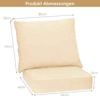 Čalounění pro zahradní nábytek – sedák 64 x 64 x 15 cm + opěrka 80 x 65 x 18 cm – polštáře na zahradní židle, béžové