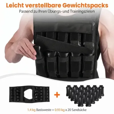 Nastavitelná zátěžová vesta pro ženy a muže – tréninková vesta s měkkými ramenními vycpávkami 38 cm