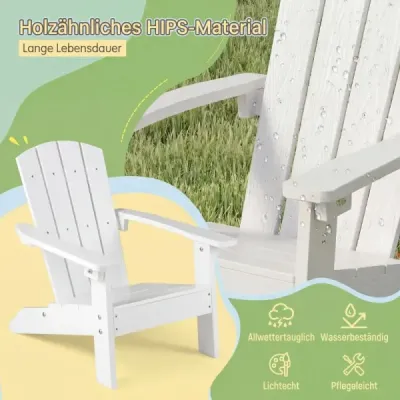 Sada 2 ks dětských židlí Adirondack z HIPS s ergonomickým opěradlem, bílá