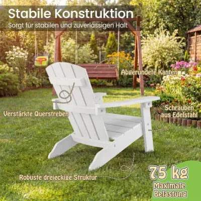 Sada 2 ks dětských židlí Adirondack z HIPS s ergonomickým opěradlem, bílá