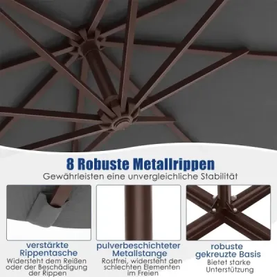 Slunečník 300 cm konzolový slunečník se 40 solárními LED světly a kličkou Šedý
