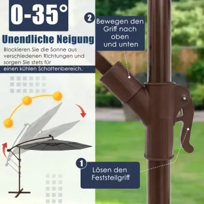 Slunečník 300 cm konzolový slunečník se 40 solárními LED světly a kličkou Šedý