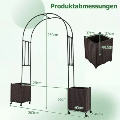 Zahradní oblouk 2 v 1, 230 cm, oblouk na růže se 2 samozavlažovacími květináči