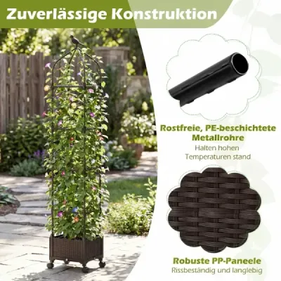 Opěra s květinovým truhlíkem na kolečkách, výškově nastavitelná, zahradní obelisk z lakovaného kovu a PP