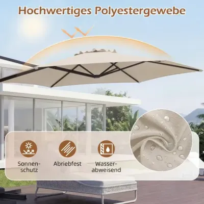3m slunečník s výklopným ramenem, otočný o 360°, větrací otvor, křížová základna, klika, béžový