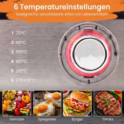 Elektrický stolní gril 3 v 1, 2000 W, s 2 samostatnými topnými zónami a 6 nastaveními teploty