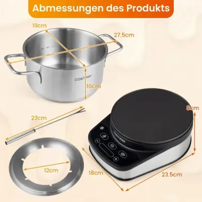 Elektrická sada na fondue 1200 W – sada s odnímatelnou nerezovou nádobou o objemu 3 l
