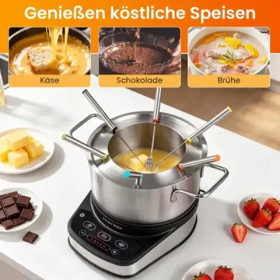 Elektrická sada na fondue 1200 W – sada s odnímatelnou nerezovou nádobou o objemu 3 l