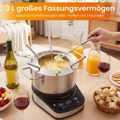 Elektrická sada na fondue 1200 W – sada s odnímatelnou nerezovou nádobou o objemu 3 l
