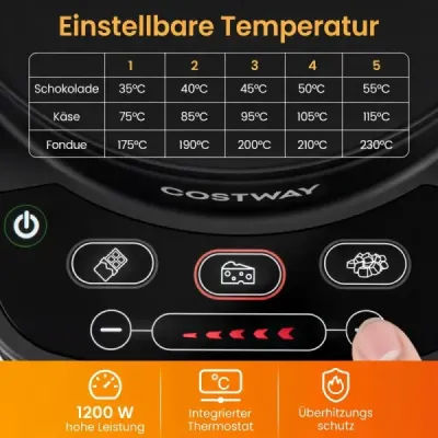 Elektrická sada na fondue 1200 W – sada s odnímatelnou nerezovou nádobou o objemu 3 l