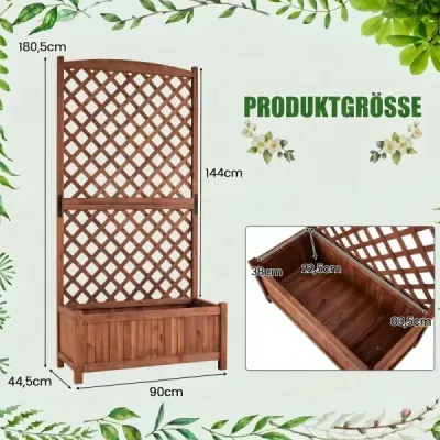 Květinový truhlík, vyvýšený záhon z jedlového dřeva, květináč s mřížkou pro popínavé rostliny