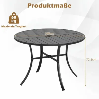 Kruhový zahradní stůl z kovu, průměr 108 cm, stůl odolný proti povětrnostním vlivům pro 4 osoby, robustní terasový stůl