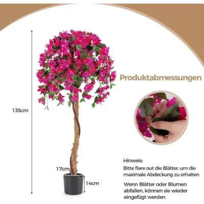 Sada 2 ks, umělé stromy s květy 135 cm, umělé rostliny v květináčích, umělé stromy