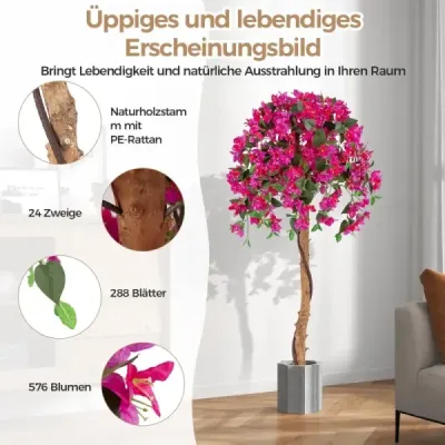 Sada 2 ks, umělé stromy s květy 135 cm, umělé rostliny v květináčích, umělé stromy