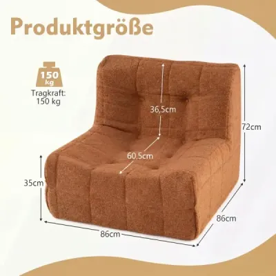 Podlahové sedací vaky s jednodílnou pěnovou výplní a potahem z plyšového materiálu s ozdobnými knoflíky, hnědé