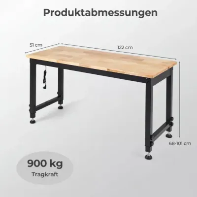 122 cm robustní pracovní stůl s nastavitelnou výškou, kovovým rámem, děrovanou deskou a podstavcem