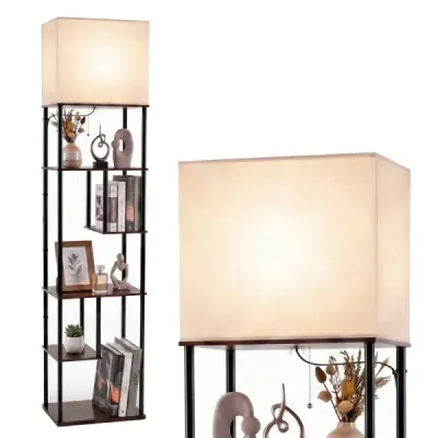 Stojací lampa s policí, výška 172 cm. Stojací lampa s 5 policemi. Moderní stojací lampa se stínidly.