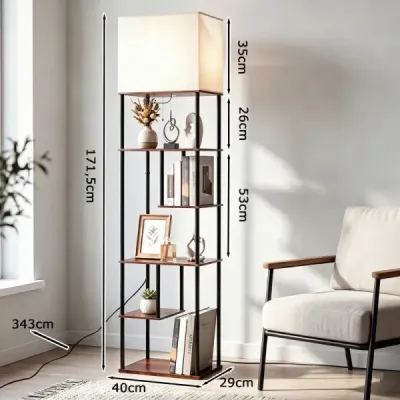Stojací lampa s policí, výška 172 cm. Stojací lampa s 5 policemi. Moderní stojací lampa se stínidly.