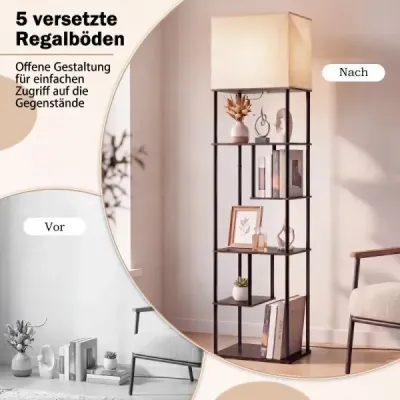 Stojací lampa s policí, výška 172 cm. Stojací lampa s 5 policemi. Moderní stojací lampa se stínidly.