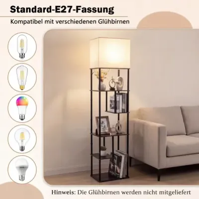 Stojací lampa s policí, výška 172 cm. Stojací lampa s 5 policemi. Moderní stojací lampa se stínidly.