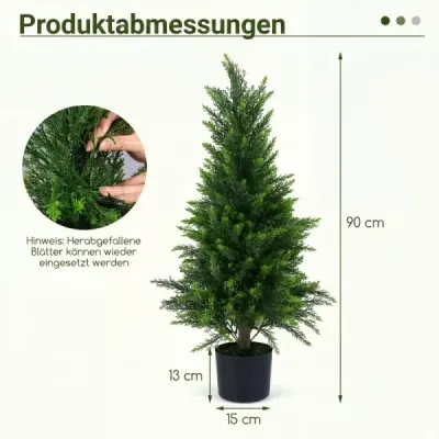 2 ks umělých cedrových stromků, 90 cm, umělá rostlina v květináči, realistická dekorativní rostlina s kmenem z PE