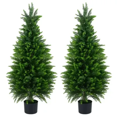 2 ks umělých cedrových stromků, 120 cm, umělá rostlina v květináči, realistická dekorativní rostlina s kmenem z PE
