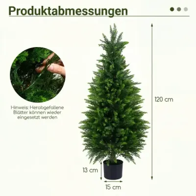 2 ks umělých cedrových stromků, 120 cm, umělá rostlina v květináči, realistická dekorativní rostlina s kmenem z PE