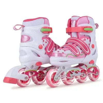 Dětské inline brusle, 4 velikosti, nastavitelné inline brusle se svítícími kolečky, růžové M