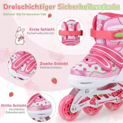 Dětské inline brusle, 4 velikosti, nastavitelné inline brusle se svítícími kolečky, růžové M