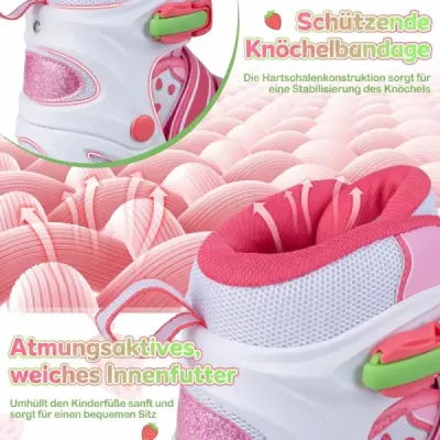 Dětské inline brusle, 4 velikosti, nastavitelné inline brusle se svítícími kolečky, růžové M